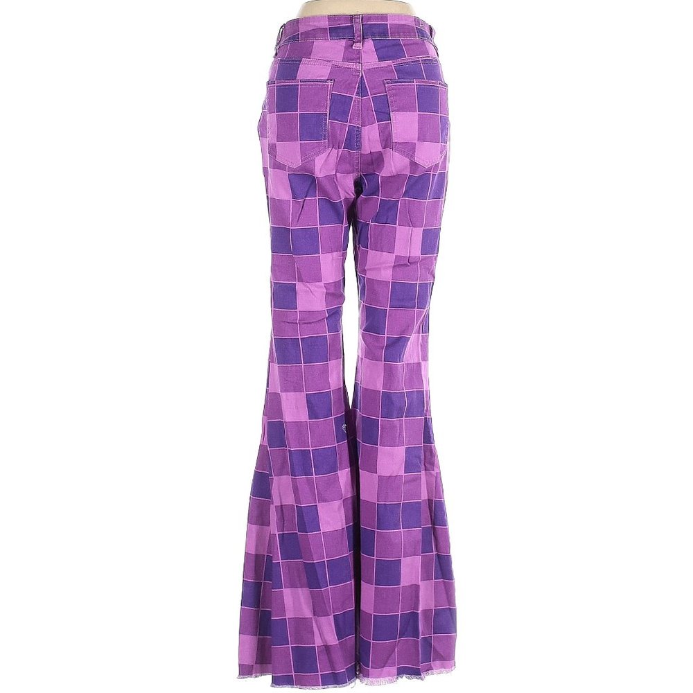 💥RETRO CHIC💥Dolls Kill American Bazi Checkered Flare Jeans in Purple/Plum/Pink - Picture 9 of 12